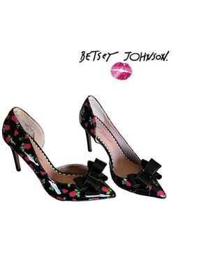 🥀 Betsey Johnson Bret Rose Classic Patent Stiletto D'Orsay Heels 7.5 🥀